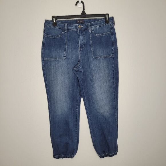 NYDJ Navy Stretch Zippered Pocketed Ankle Zip Stretch Hem Jeans size 10 - Picture 1 of 7